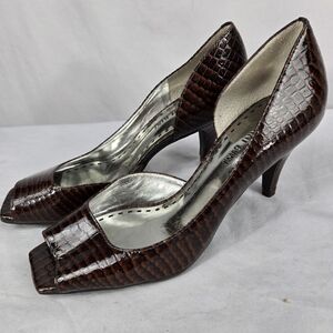 Gianna Bini Dark Brown Leather Peep Toe 2.5" Heels Womens Sz 7.5 M Rockabilly